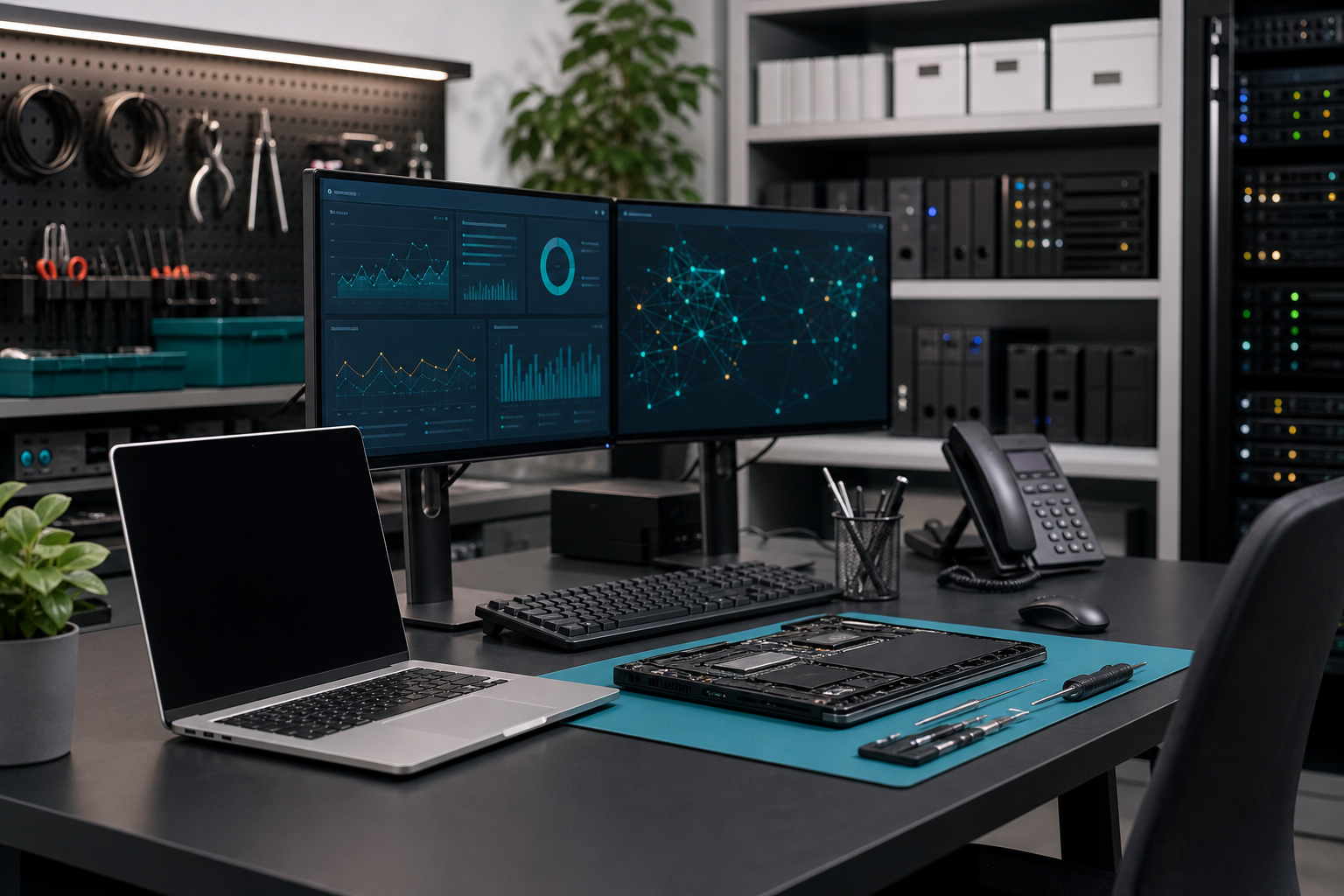 Modern employee experience support workstation with laptop diagnostics